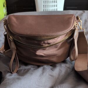 Brown Crossbody Bag with Gold Accents